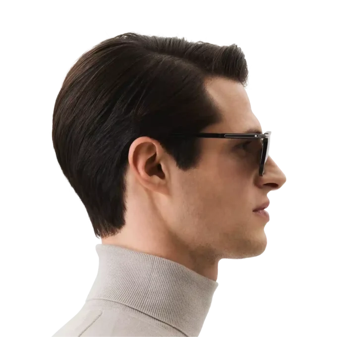 Rektangulära solglasögon med svart acetatbåge