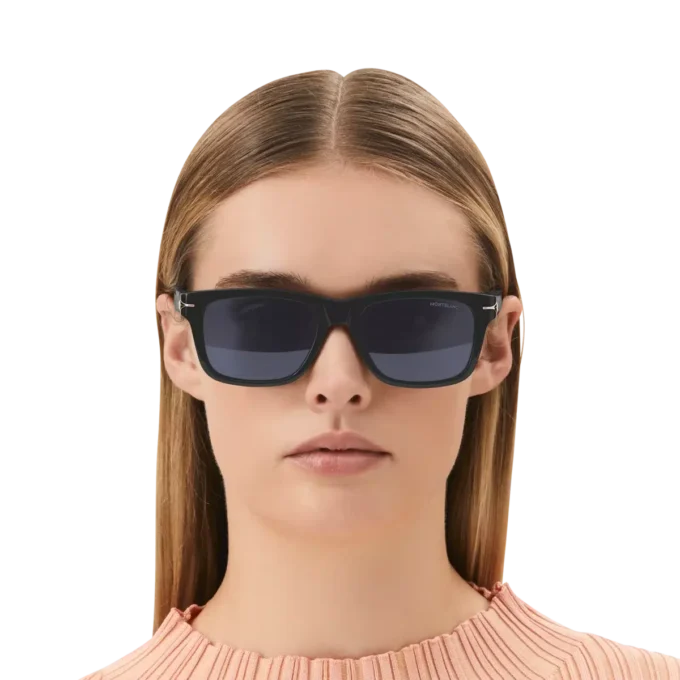 Rektangulära solglasögon med svartfärgad acetatbåge