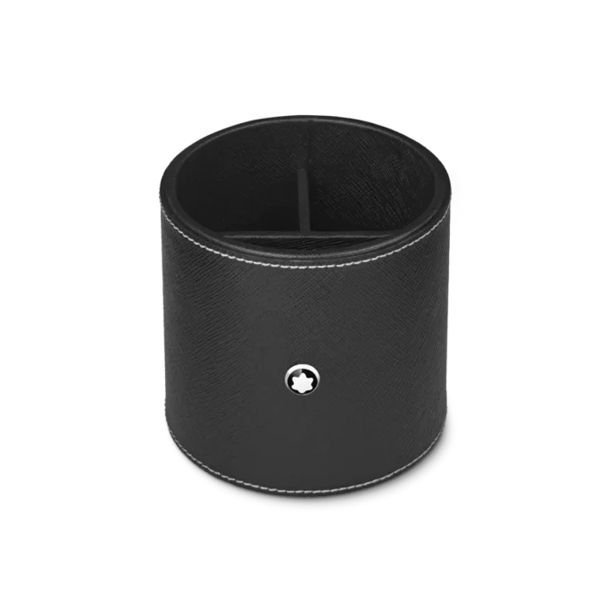 Rund pennhållare i svart läder