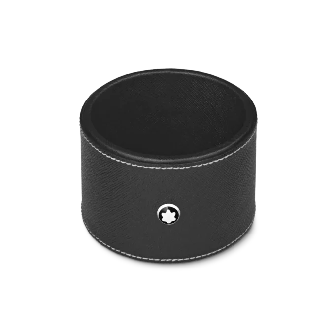 Rund skrivbordsbricka i svart läder (medelstor)