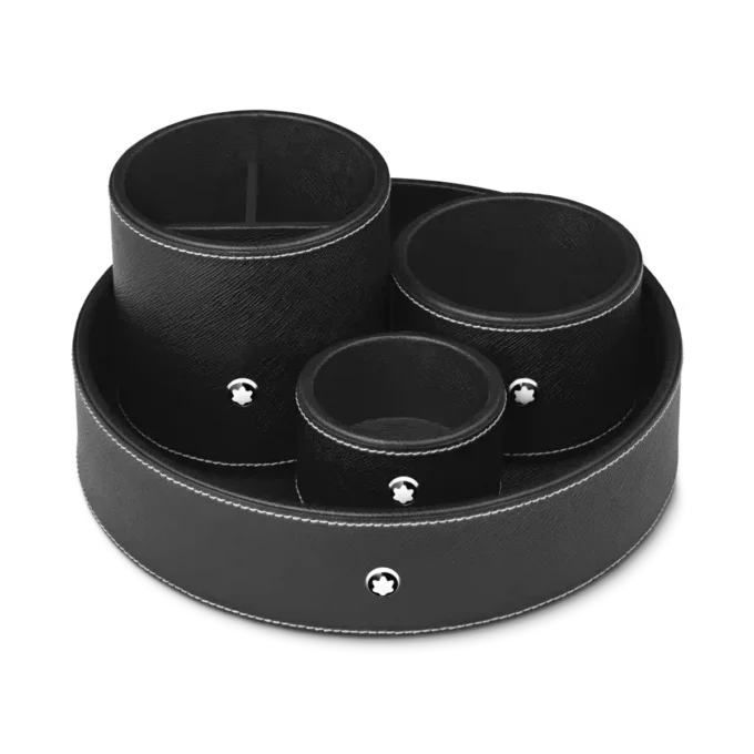 Rund skrivbordsskål i svart läder (liten)