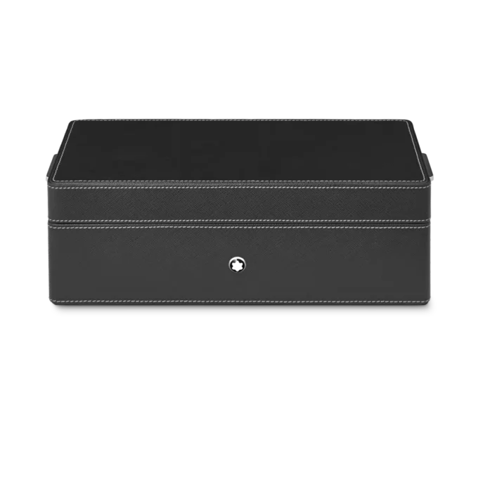 Skrivbordslåda i läder för tre skrivinstrument och en bläckflaska