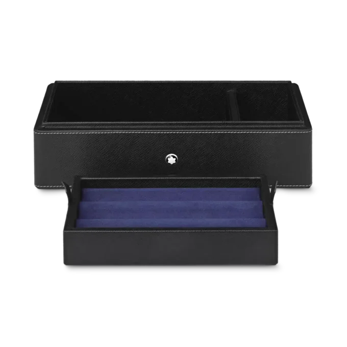 Skrivbordslåda i läder för tre skrivinstrument och en bläckflaska