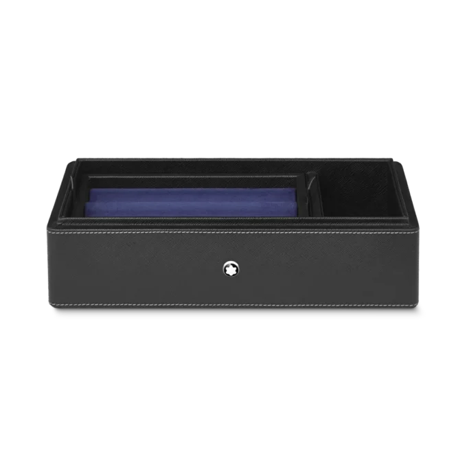 Skrivbordslåda i läder för tre skrivinstrument och en bläckflaska