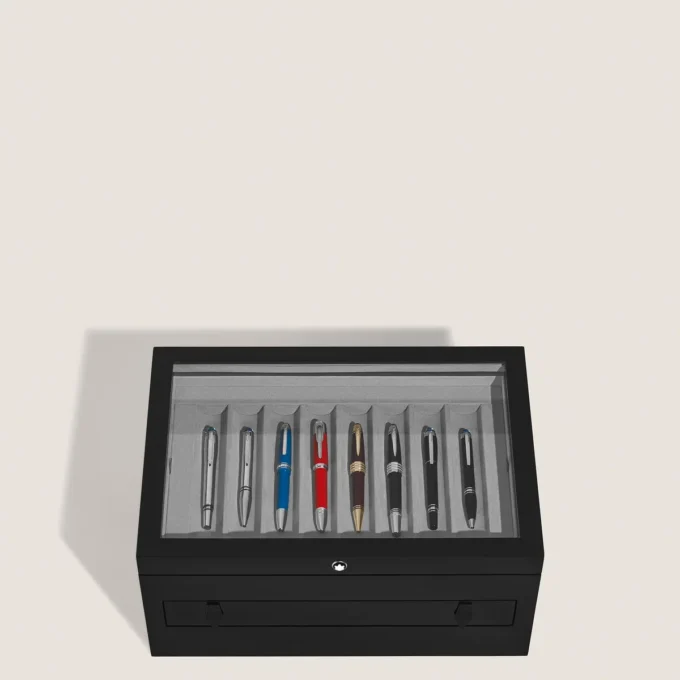 Stor samlarbox i trä och lack för 24 skrivinstrument