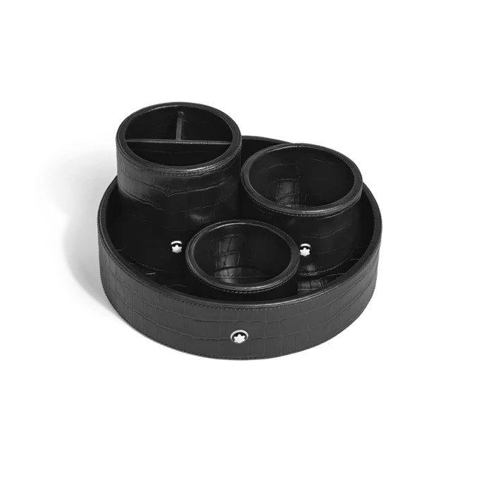 Stort skrivbordsfack, krokodilpräglat läder, svart