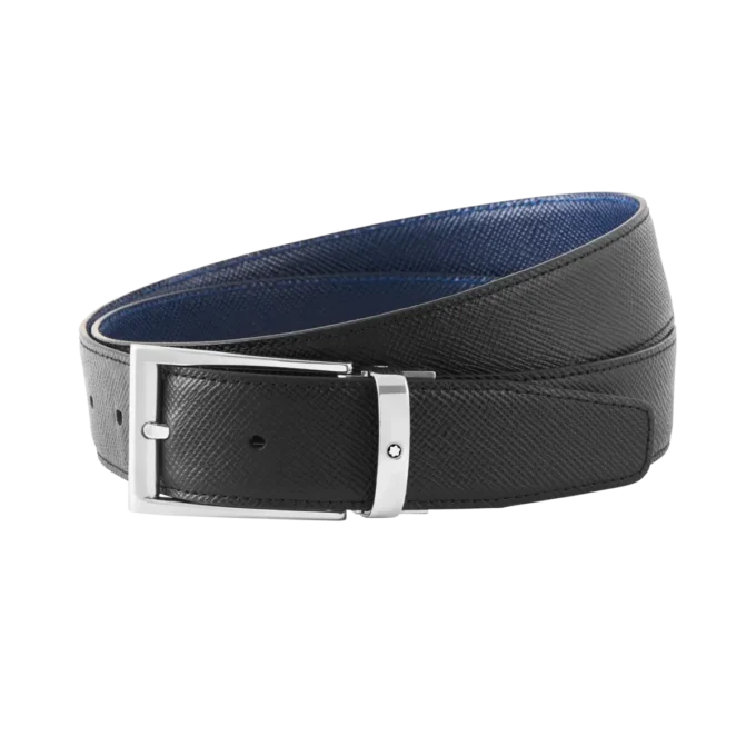 Svart/blå 35 mm vändbart läderbälte