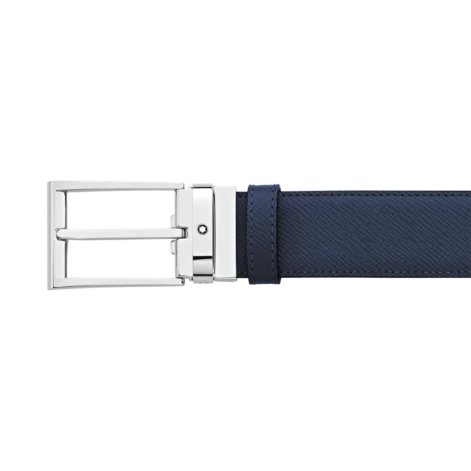 Svart/blå 35 mm vändbart läderbälte