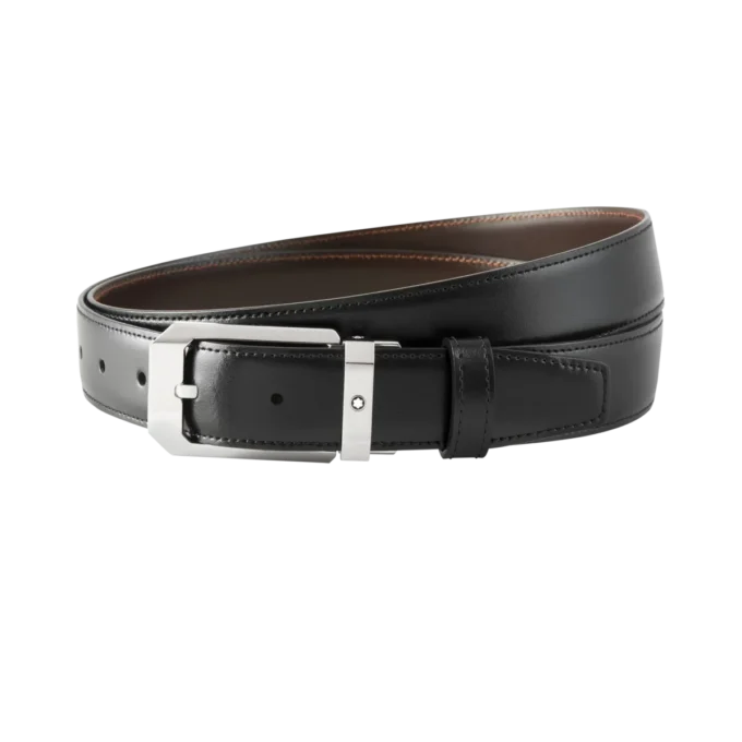 Svart/brunt 30 mm vändbart läderbälte