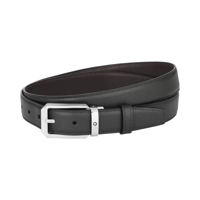 Svart/brunt 30 mm vändbart läderbälte