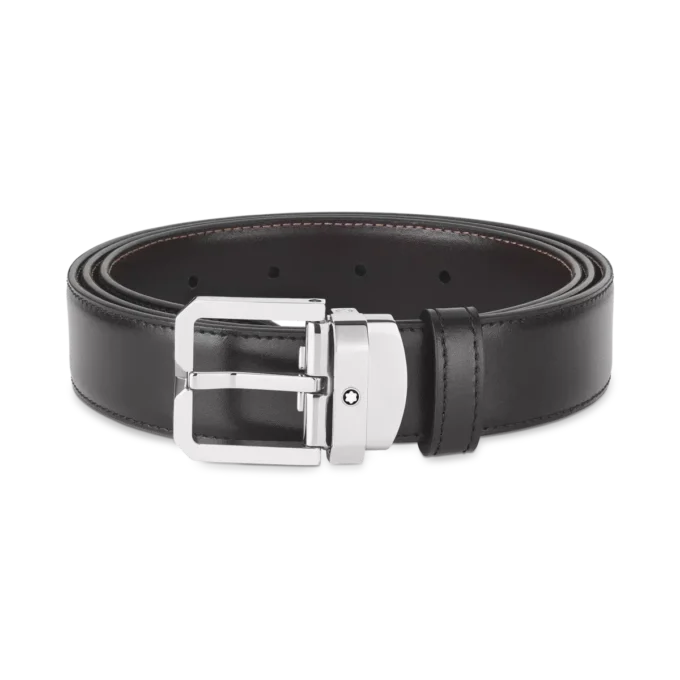 Svart/brunt 30 mm vändbart läderbälte