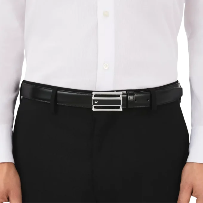 Svart/brunt 30 mm vändbart läderbälte