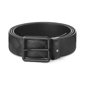 Tryckt svart/enfärgat svart 35 mm vändbart läderbälte