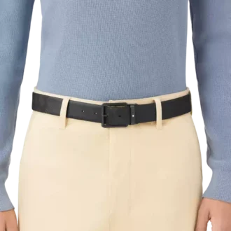 Tryckt svart/enfärgat svart 35 mm vändbart läderbälte