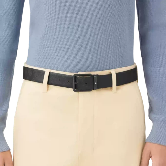 Tryckt svart/enfärgat svart 35 mm vändbart läderbälte