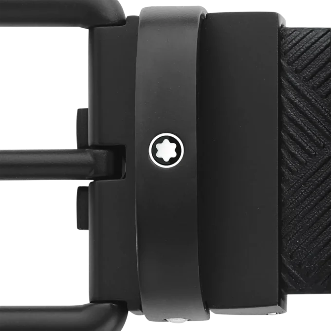 Tryckt svart/enfärgat svart 35 mm vändbart läderbälte