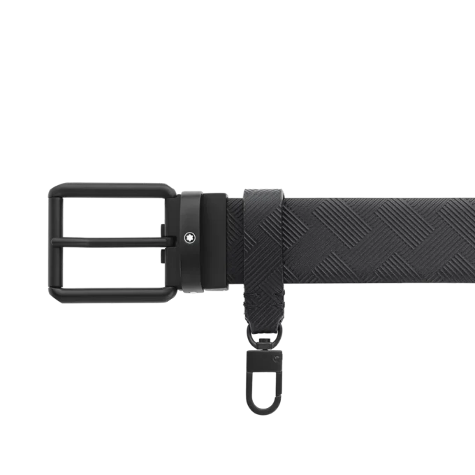 Tryckt svart/enfärgat svart 35 mm vändbart läderbälte